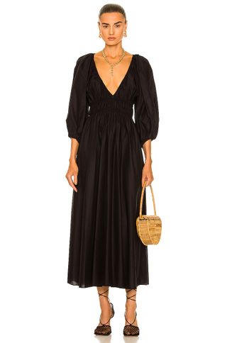 Shirred Plunge Maxi Dress