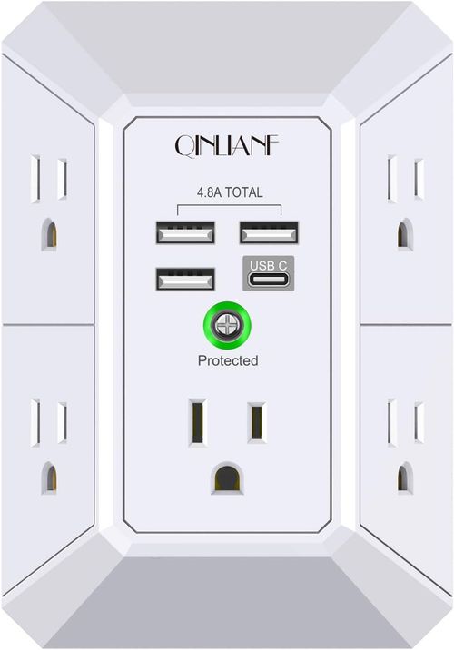 Charger, 5 Outlet Extender with 4 USB Charging Ports
