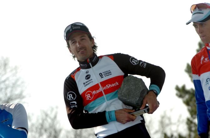 Fabian Cancellara (RadioShack Leopard) on the podium at Paris-Roubaix