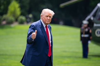 UNITED STATES - JUNE 9: President Donald Trump arrives to South Lawn of the White House from Camp David on Monday, June 9, 2025. (Tom Williams/CQ-Roll Call, Inc via Getty Images)
