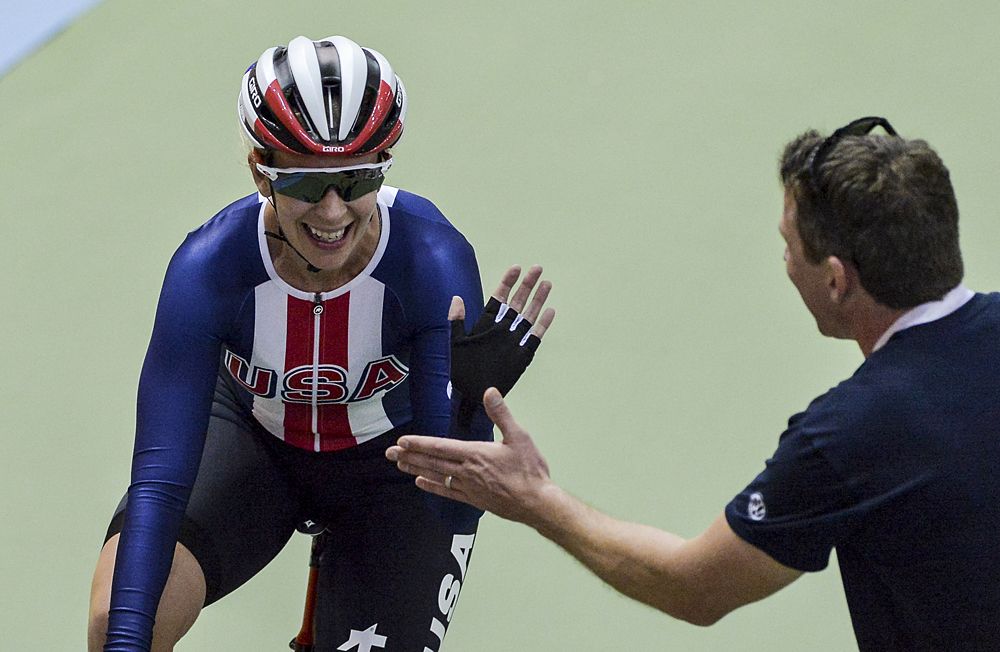 Sarah Hammer (USA) with coach and husband Andy Sparks in Cali