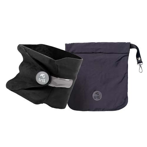 Trtl Pillow - Scientifically Proven, Super Soft Neck Support Travel Pillow for Airplanes - Lightweight and Machine Washable - Ergonomic Design for Traveling on Flights, Cars, and Trains - Black