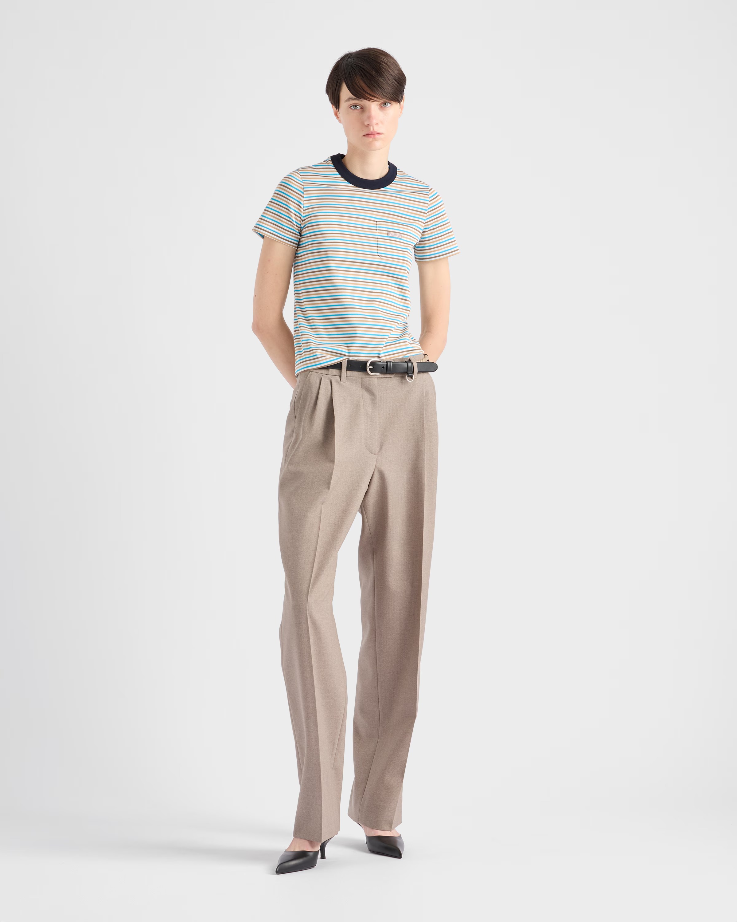 prada, Striped Lisle Cotton T-Shirt