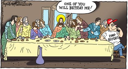 Political cartoon U.S. Evangelicals Trump last supper