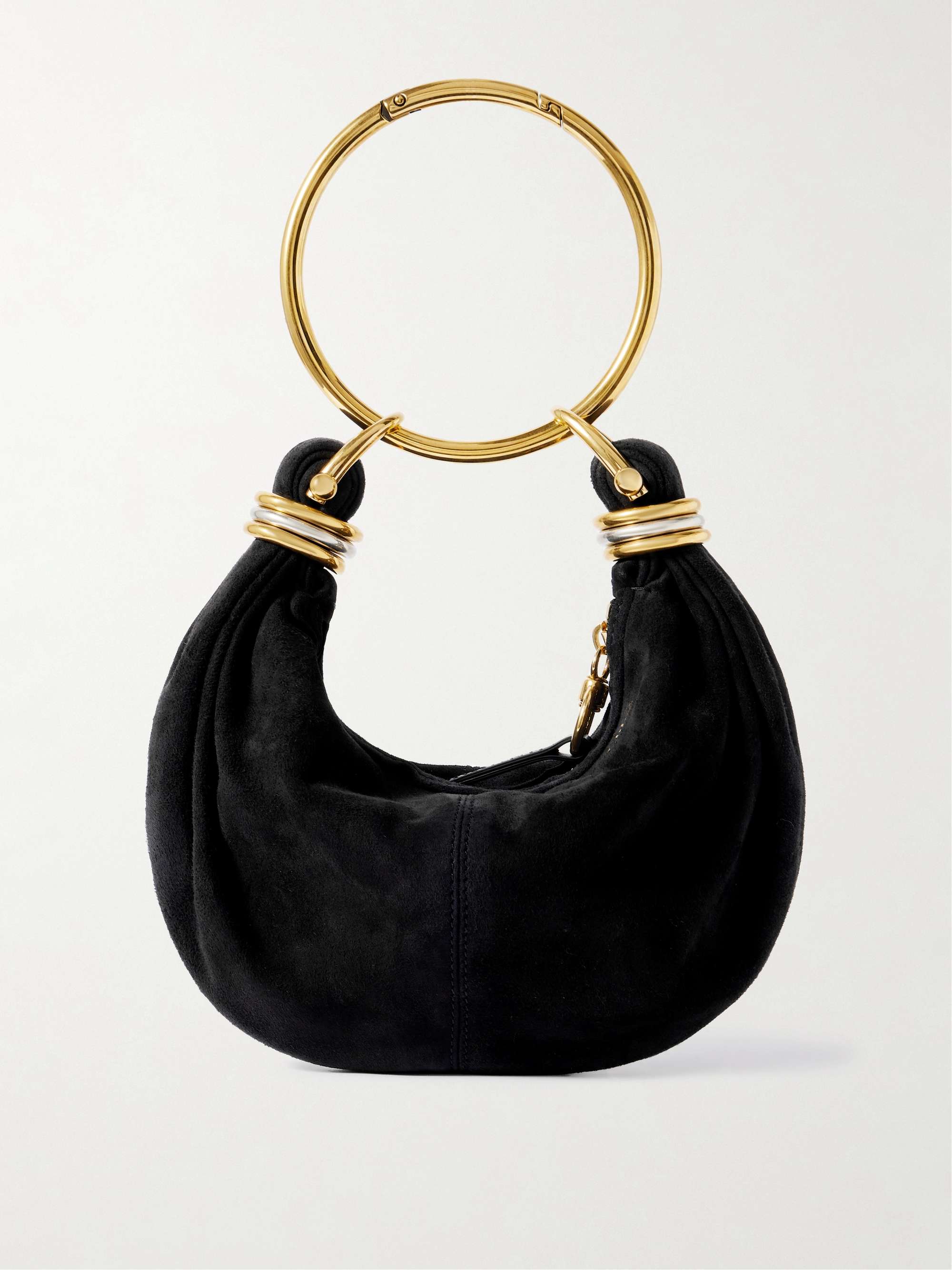 Bracelet Small Embellished Leather-Trimmed Suede Shoulder Bag