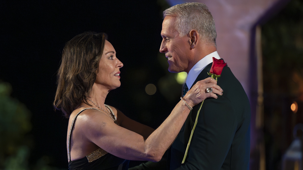 Debbie Siebers hugs Mel Owens during a rose ceremony on The Golden Bachelor Season 2.