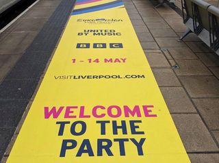 Branding on floor of Liverpool Lime Street station ahead of Eurovision