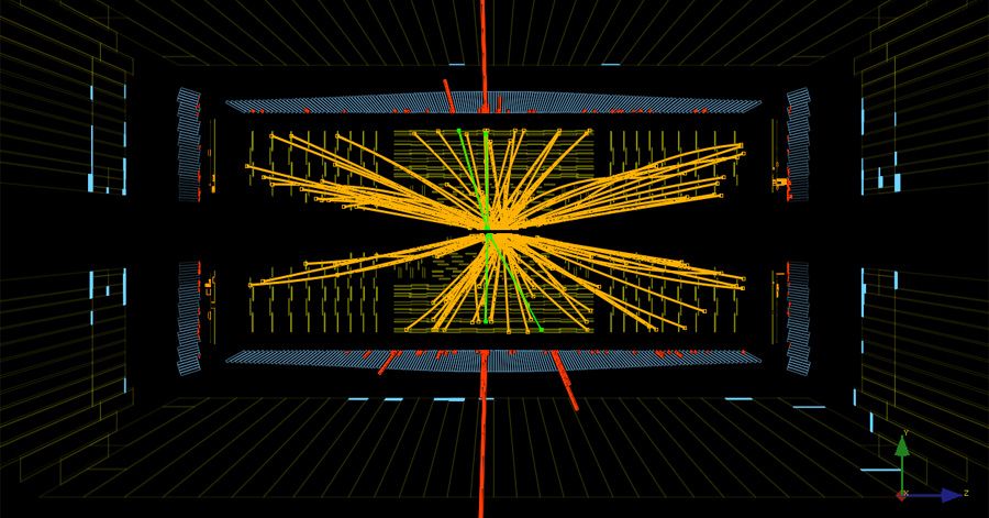 LHC&#039;s CMS detector observed this collision with signatures that could be due to the Higgs boson.