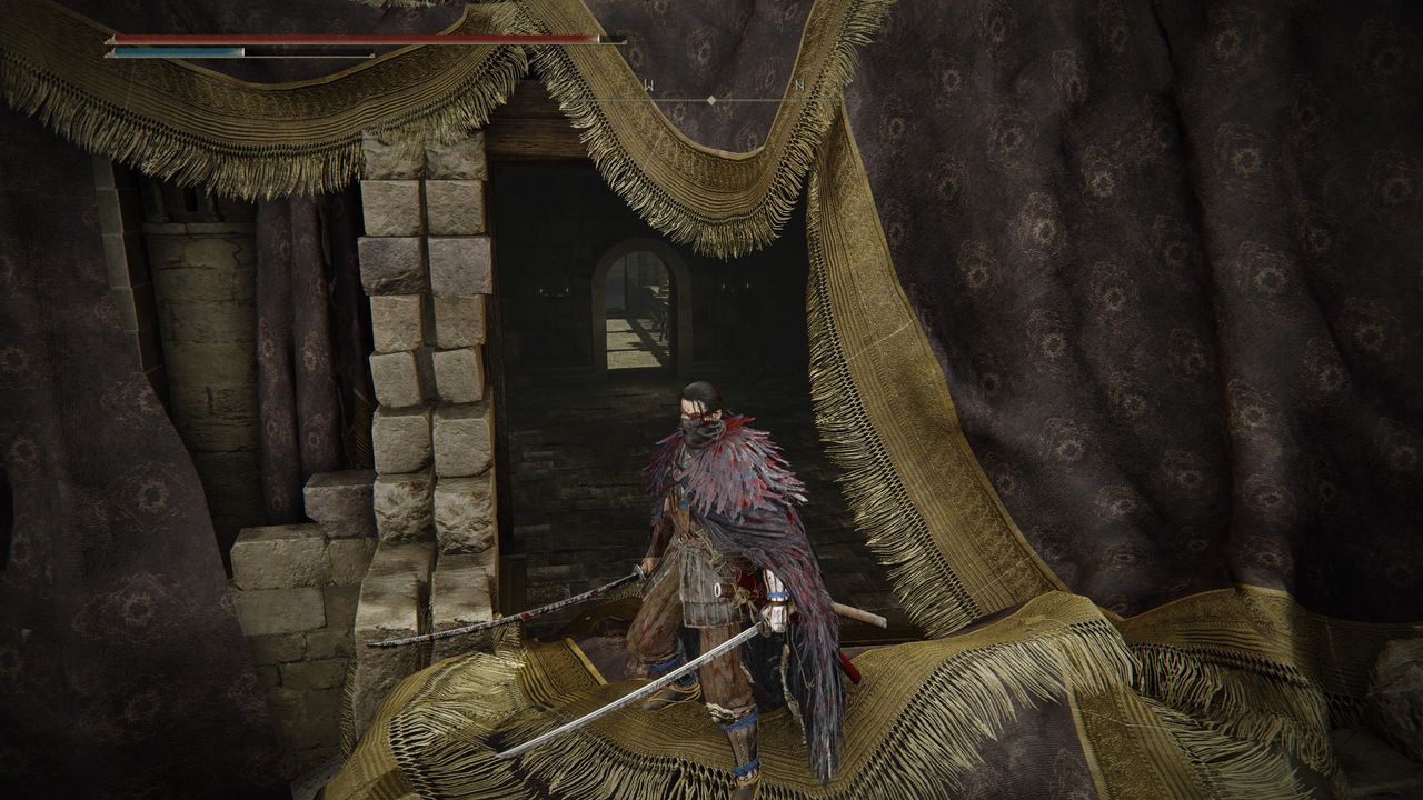 Elden Ring ninja character exploring Belurat Tower Settlement showing location of Well Depths Key and the well to use it in