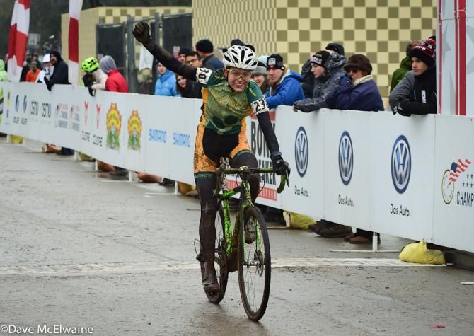 Women's collegiate racing at USA Cycling Cyclo-cross National Championships in Austin, Texas.
