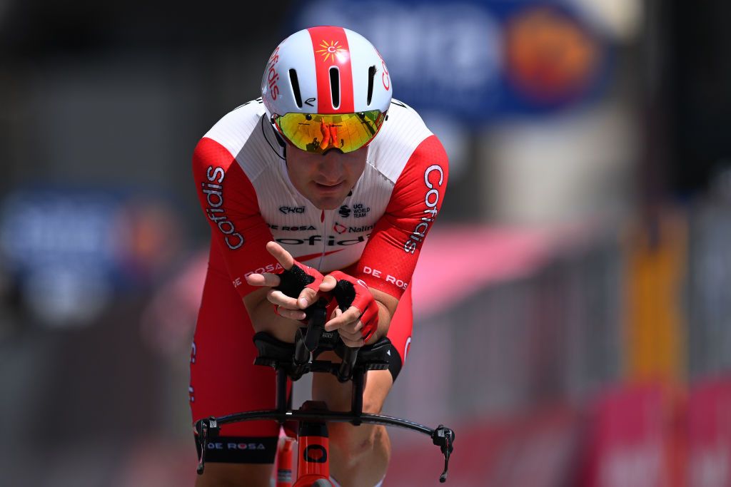 MILAN ITALY MAY 30 Elia Viviani of Italy and Team Cofidis at arrival during the 104th Giro dItalia 2021 Stage 21 a 303km Individual Time Trial stage from Senago to Milano ITT UCIworldtour girodiitalia Giro on May 30 2021 in Milan Italy Photo by Stuart FranklinGetty Images