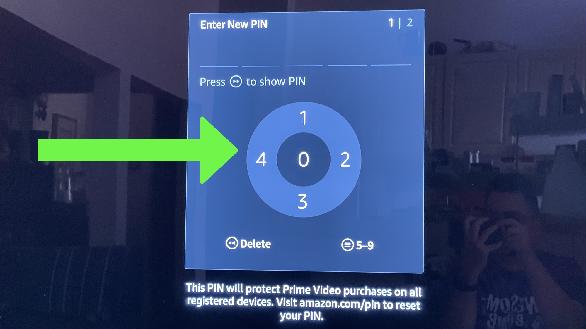 fire tv setup screen asking you to enter a parental control PIN number