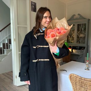 Alexa Chung in a navy duffle coat