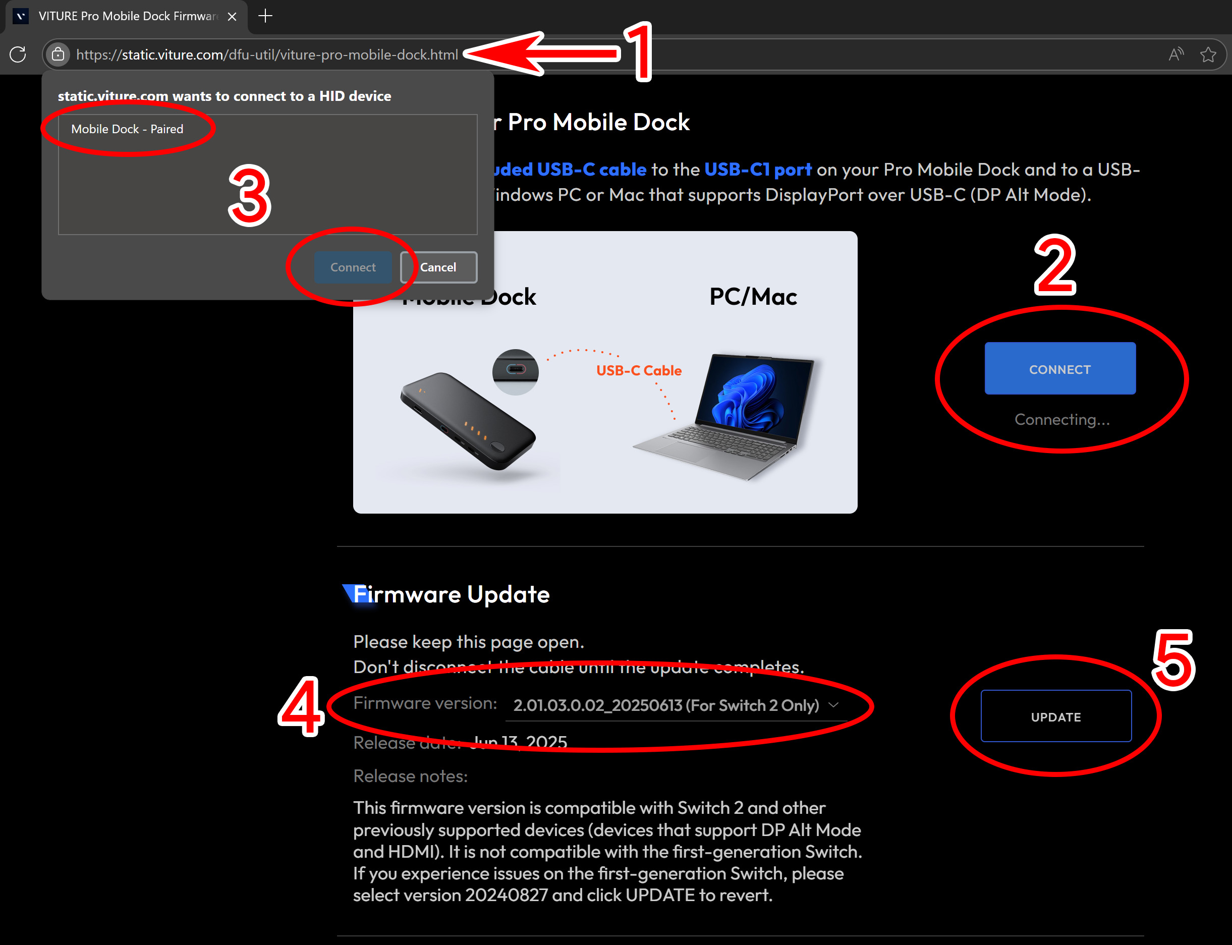 How to switch your Viture Pro Mobile Dock's firmware over to the Switch 2-compatible version