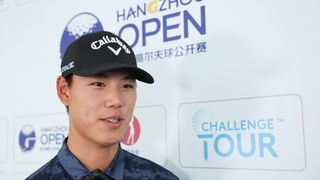 Wenyi Ding talks to the media before the Hangzhou Open on the Challenge Tour