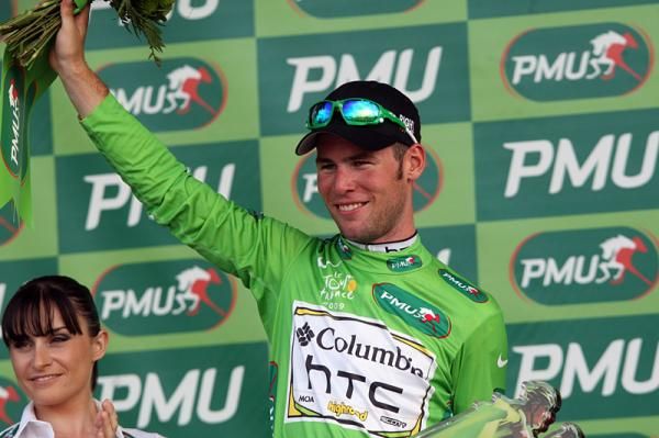 Brit Mark Cavendish (Columbia-HTC) in the green sprinters' jersey after Tour de France stage three.