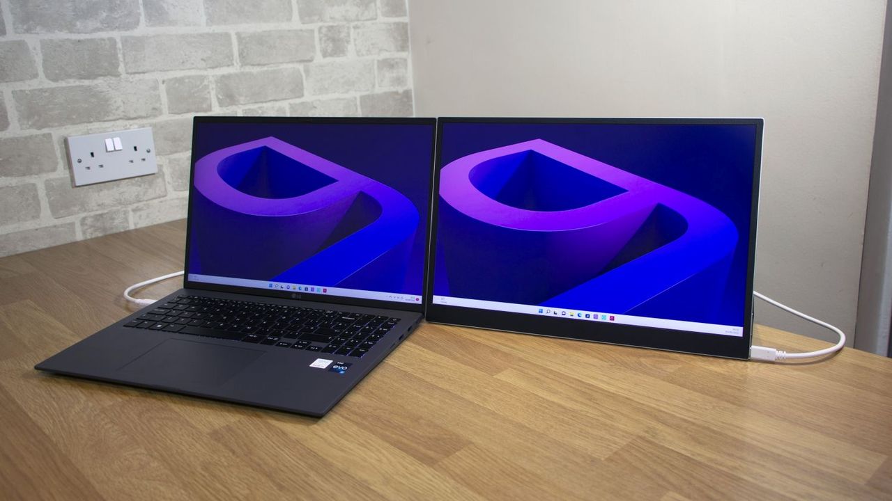 A photograph of the LG Gram +view next to the LG Gram 16 on a table