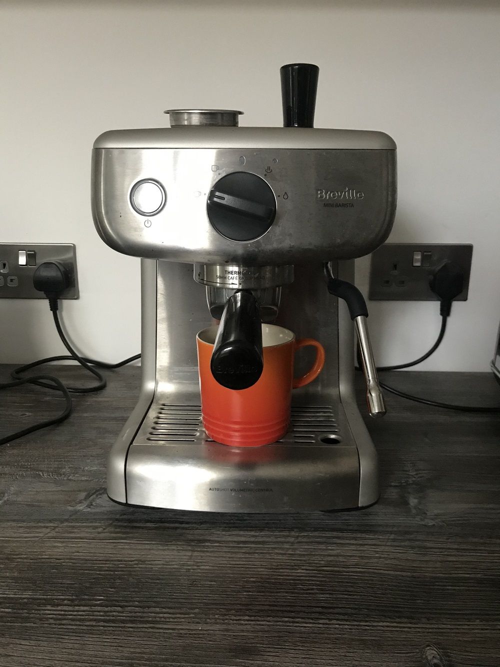 Breville Mini Barista espresso coffee machine with mug