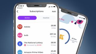 Two iPhones showing subscription management apps