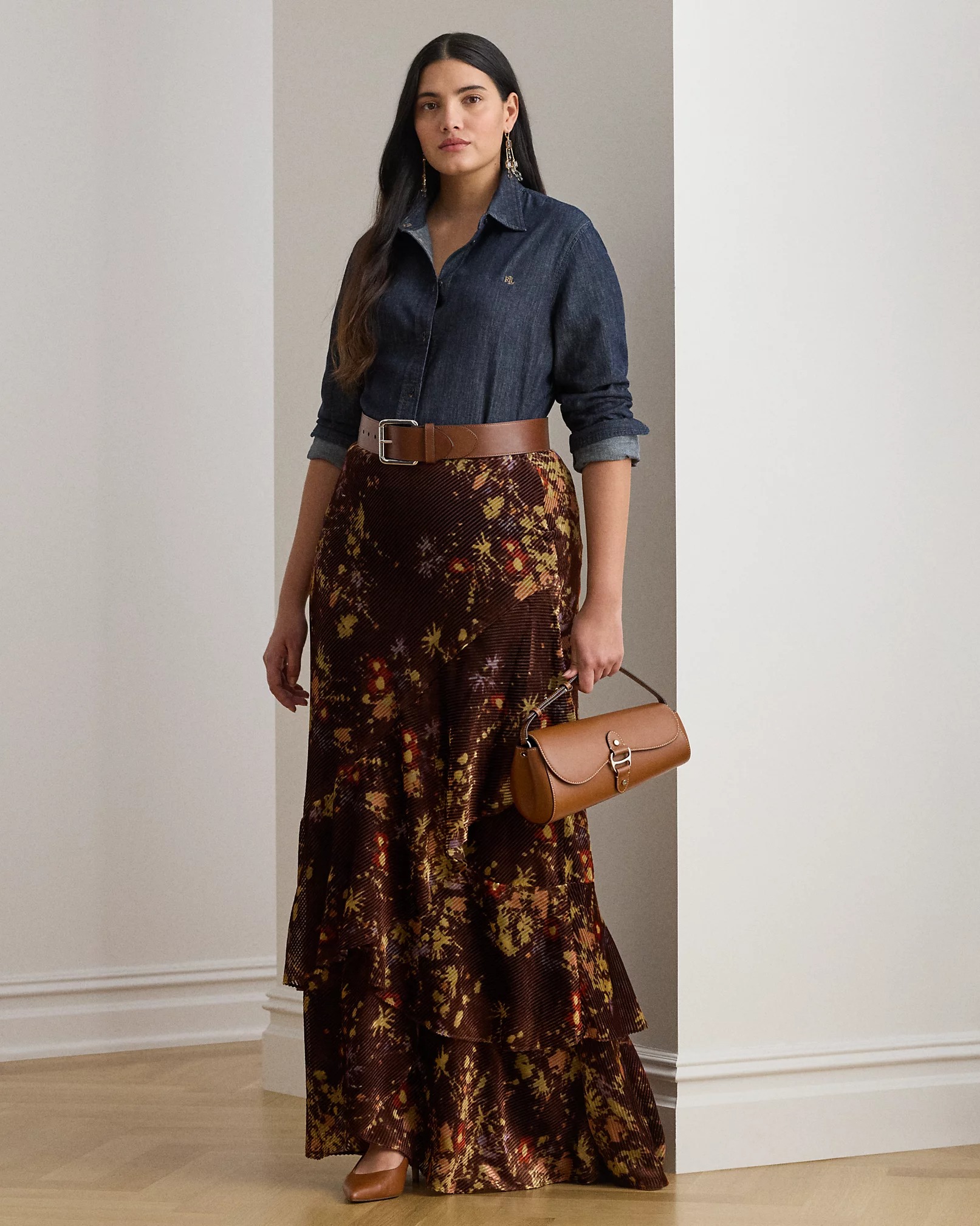Lauren, Floral Burnout Velvet Tiered Maxiskirt
