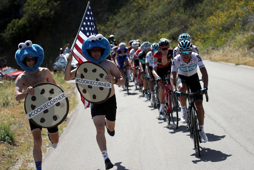 Sebastian Henao leads the bunch through 'Cookie Corner' during stage 2 of the 2018 Tour of California