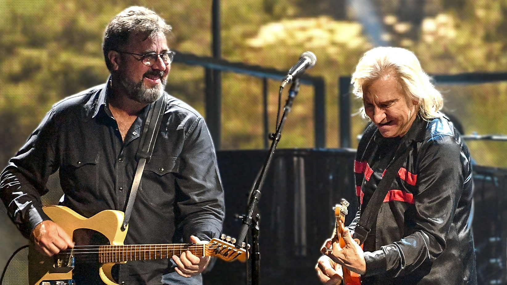 Vince Gill and Joe Walsh of The Eagles perform onstage during &#039;An Evening with The Eagles&#039; at The Forum on September 14, 2018 in Inglewood, California.