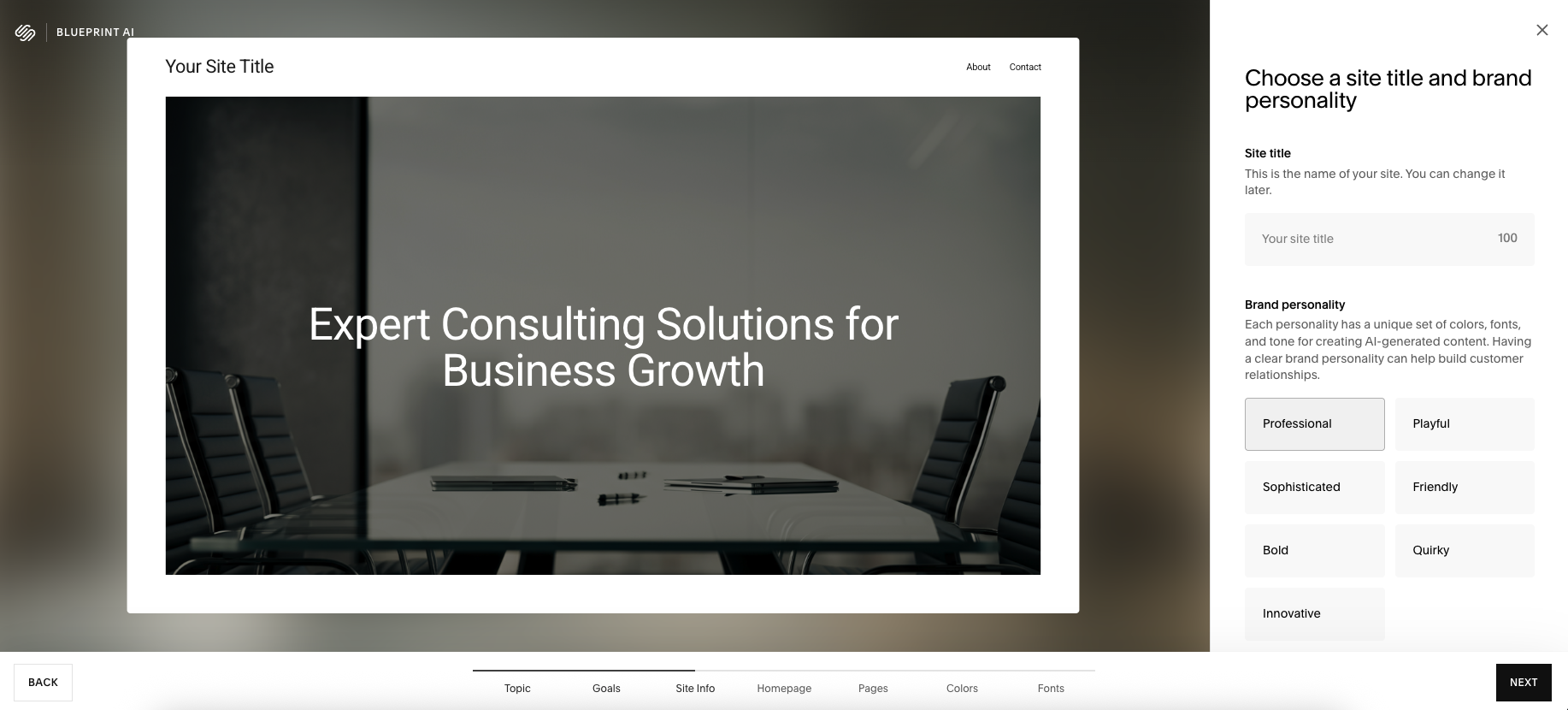screenshot of Squarespace AI website builder