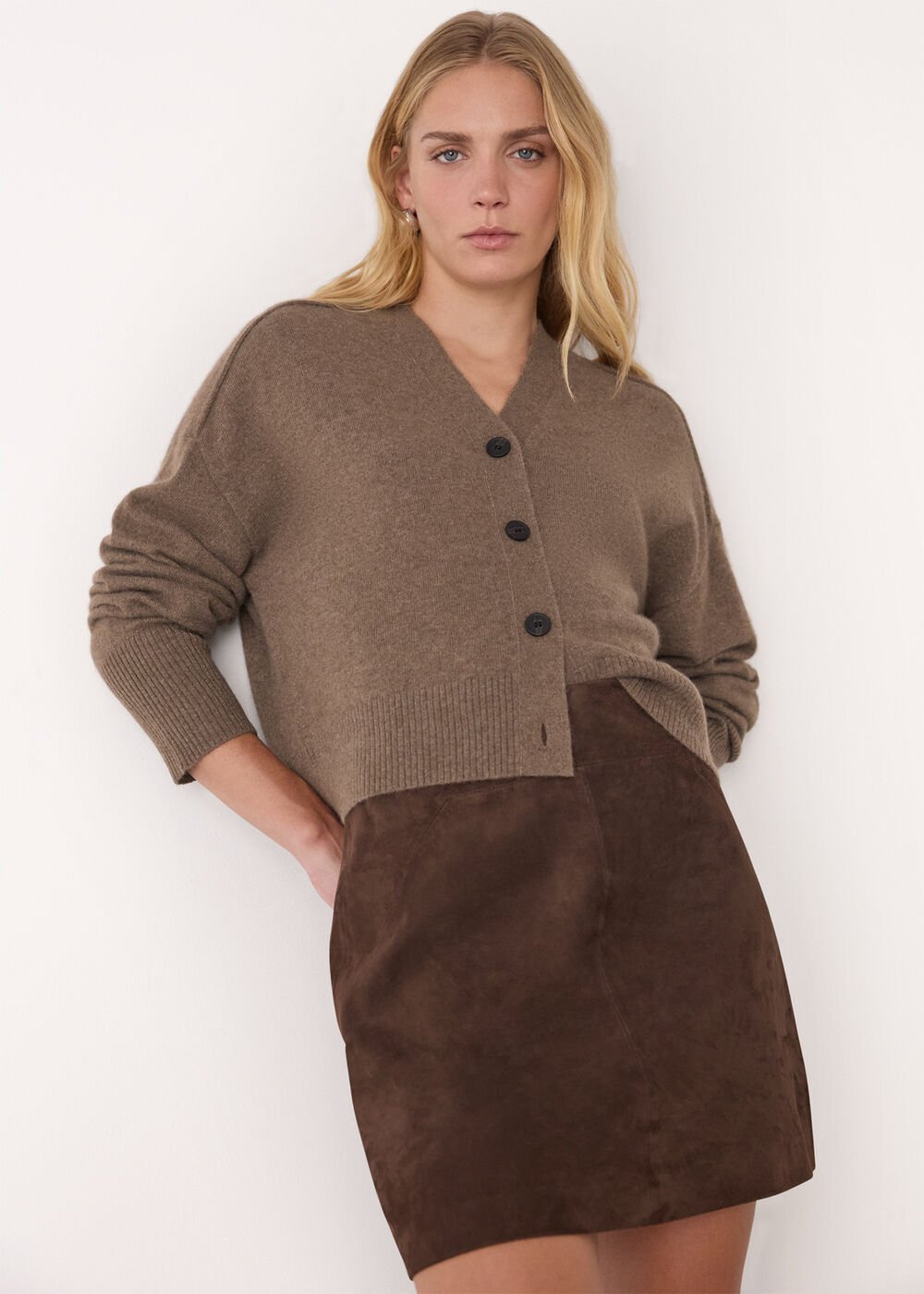 Neutral Cashmere Button Cardigan
