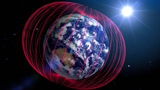 An artist's depiction of Earth's magnetic field.