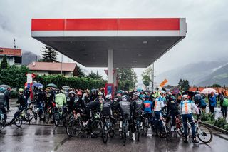 Picture by Zac Williams/SWpix.com - 21/05/2024 - Cycling - 2024 Giro d'Italia, Stage 16 - Laas - Santa Cristina Valgardena (Monte Pana) Italy - Riders at the revised start location.