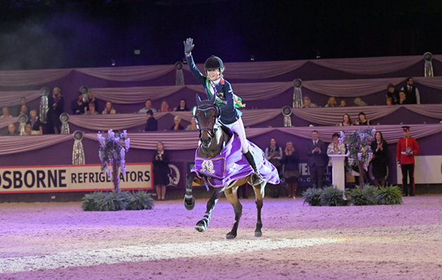Claudia Moore riding SONAS BARNEY for owner Sharifa Al Homaizi, winner of the Stable Company 138cm Championships at the Horse of The Year Show 2018 at the NEC near Birmingham in the UK between 2nd- 7th October 2018