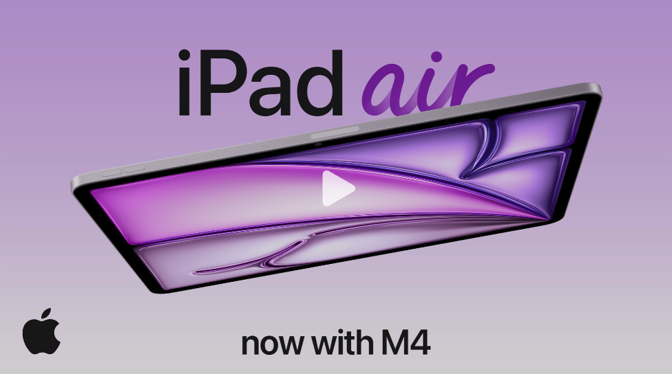 iPad Air now with M4 and image of the tablet in purple