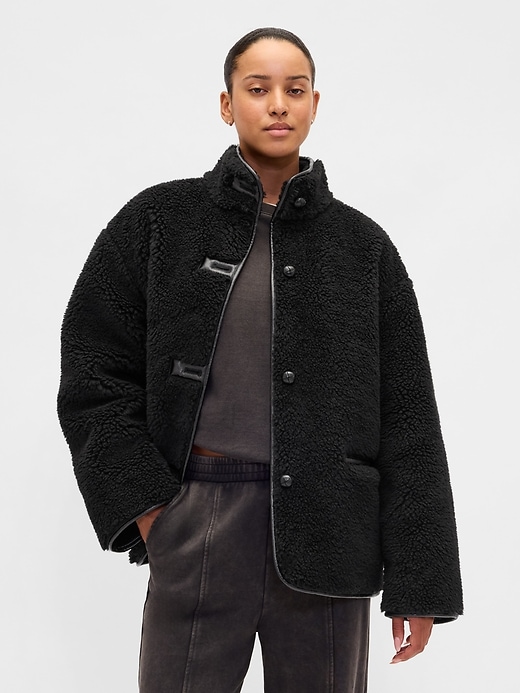 Recycled Sherpa &amp;amp; Vegan Leather-Trim Jacket