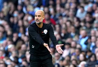 Manchester City manager Pep Guardiola gestures on the touchline during the Premier League match at the Etihad Stadium, Manchester. Picture date: Saturday October 30, 2021