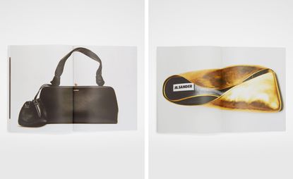 Jil Sander fashion books spread with bag and handbag