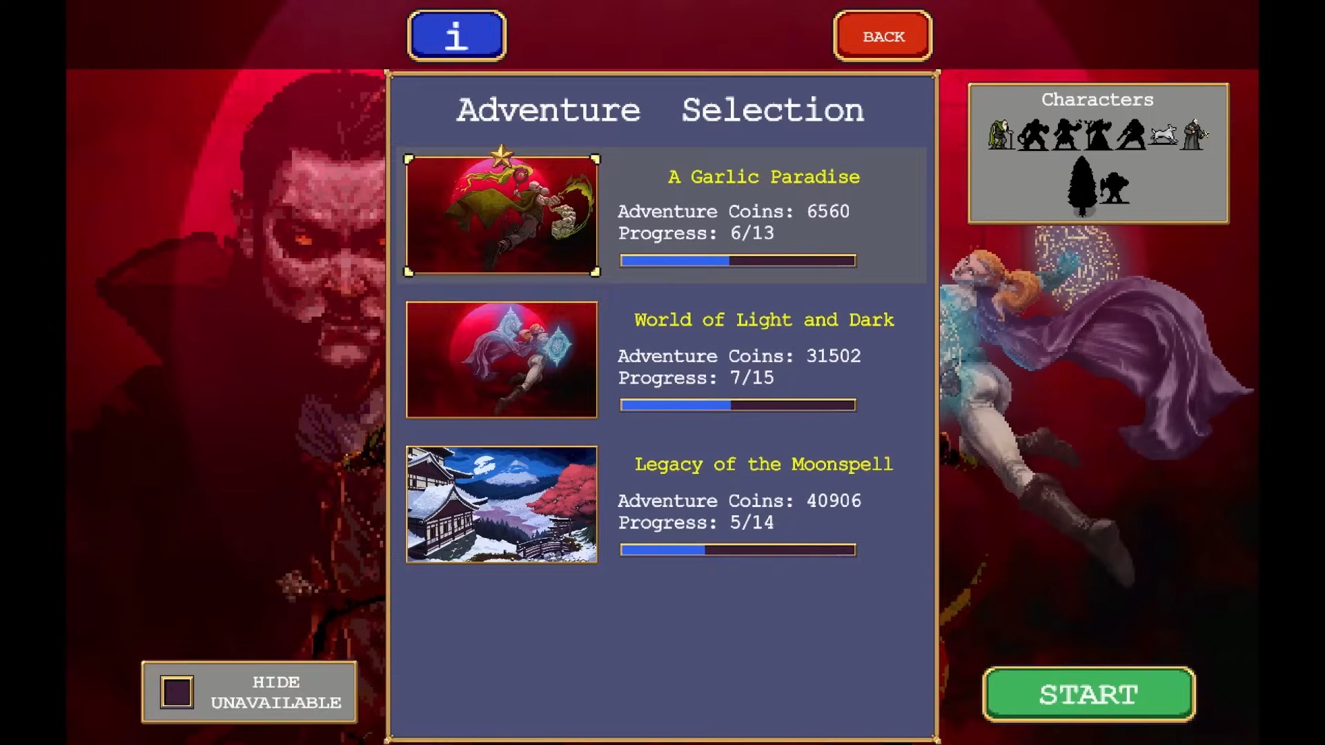 Vampire Survivors Adventure Mode screen