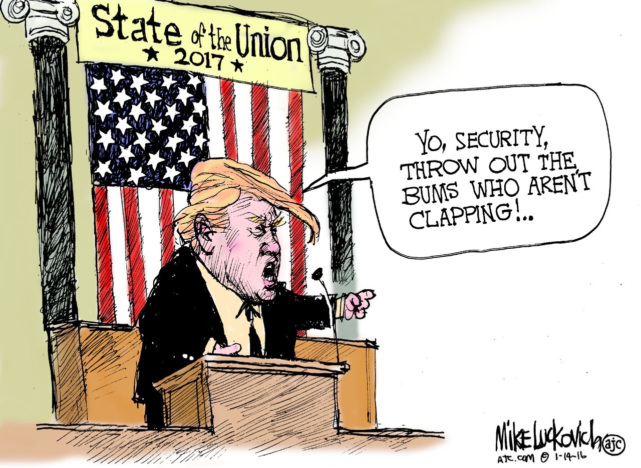 Political cartoon U.S. Donald Trump SOTU 2016