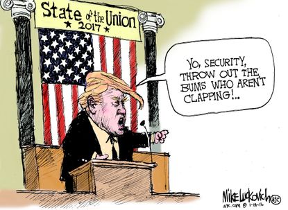 Political cartoon U.S. Donald Trump SOTU 2016