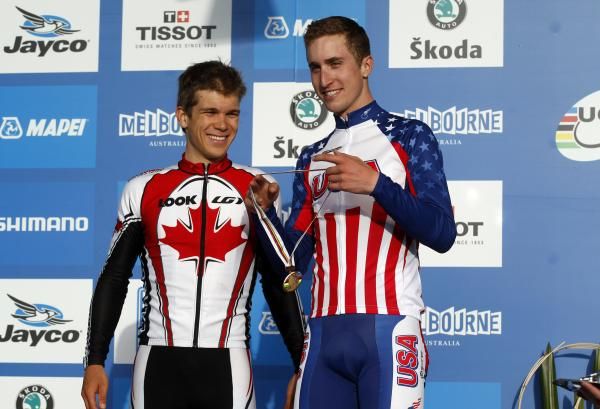 Guillaume Boivin (Canada) and Taylor Phinney (USA) on the podium
