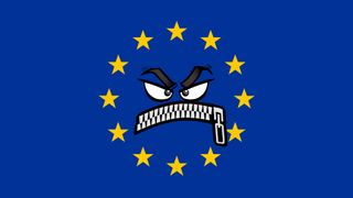Angry EU flag with zippered mouth