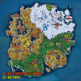 Fortnite Ace's Exotics and Ace's Armory locations map