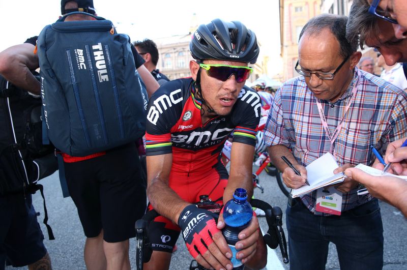 Phil Gilbert (BMC) with journalists after stage 2