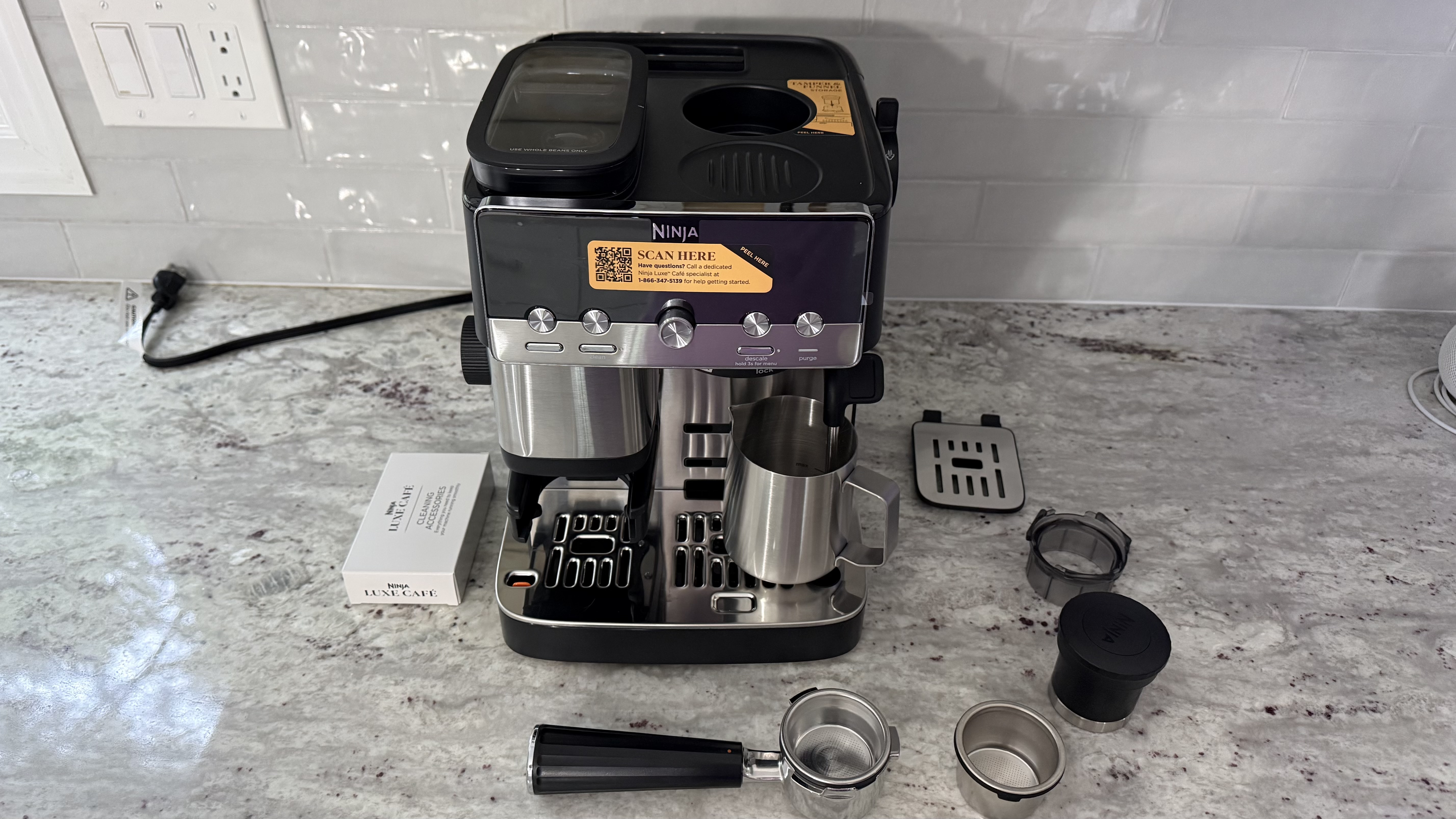 Ninja Luxe Café Mini Espresso Machine flat lay