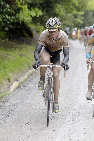 Cadel Evans (BMC) concentrates on the road ahead on his way to a Giro d'Italia stage win.