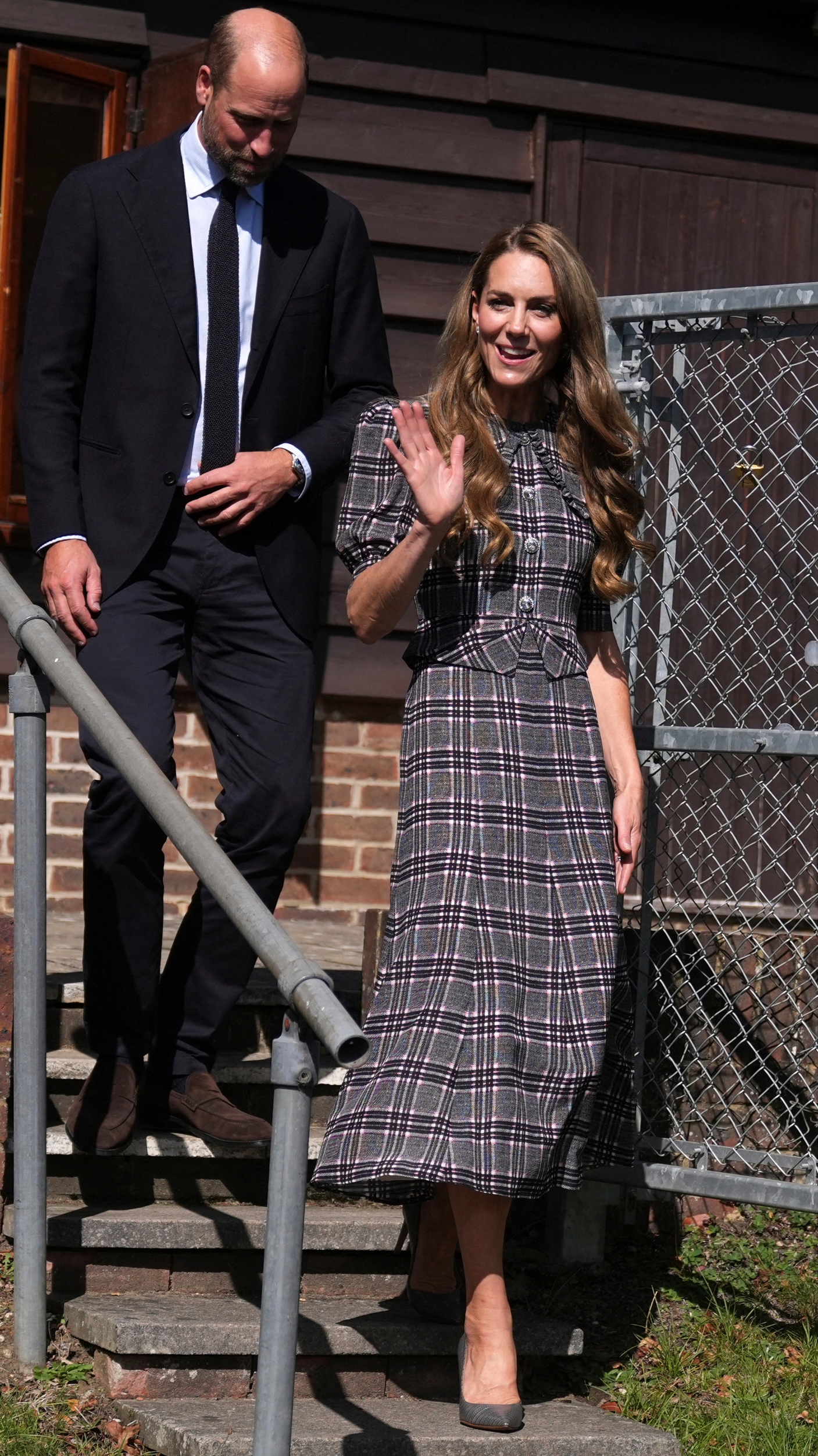 Catherine, Princess of Wales and Prince William, Prince of Wales depart after a visit to the National Federation of Women&#039;s Institute (WI) in Sunningdale, west of London on September 8, 2025