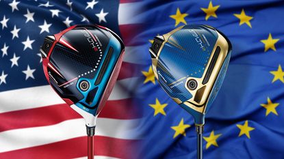 A picture of two Stealth 2 drivers in both USA and Europe colors