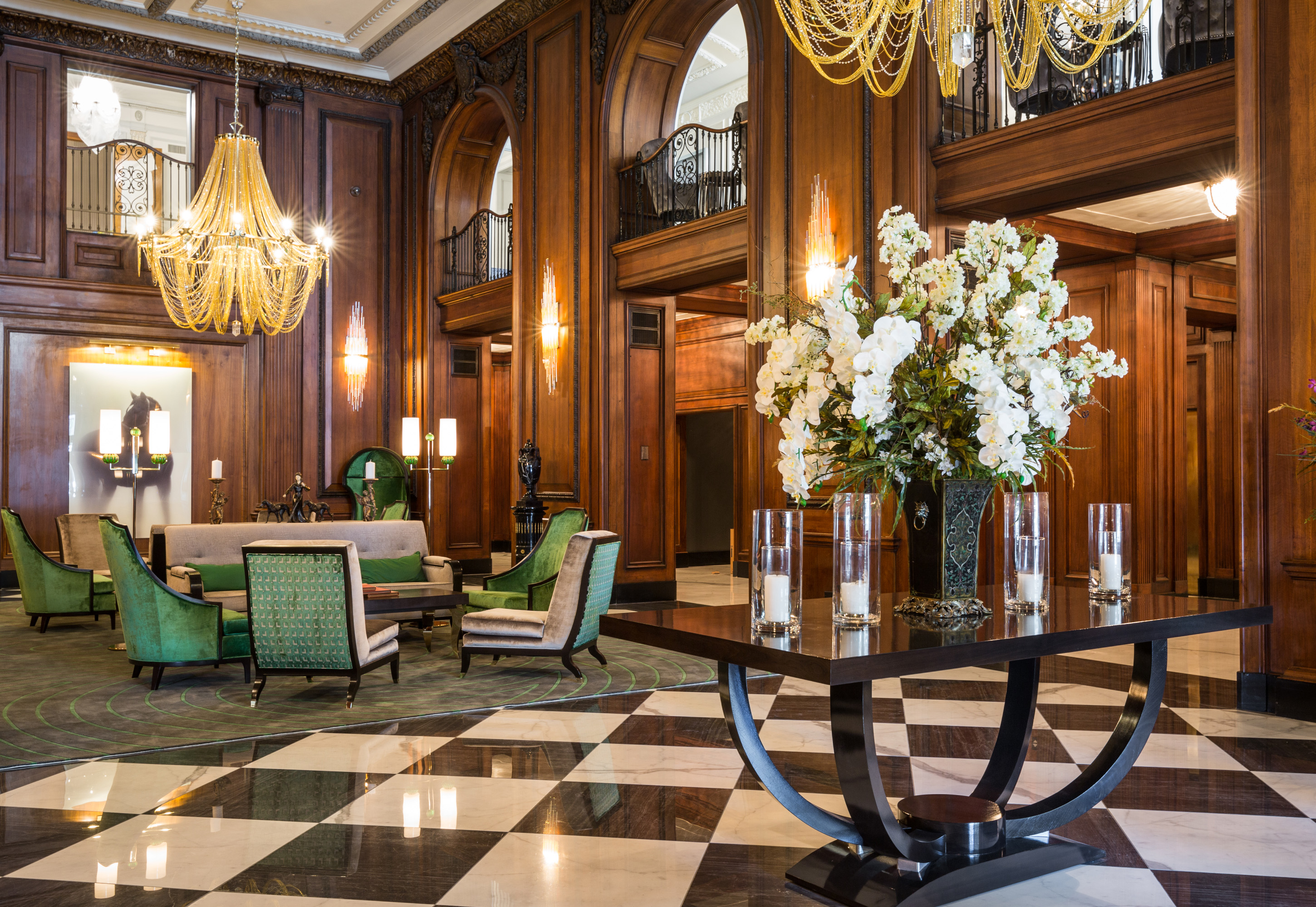 The elegant lobby of the Read House Hotel in Chattanooga, Tennessee