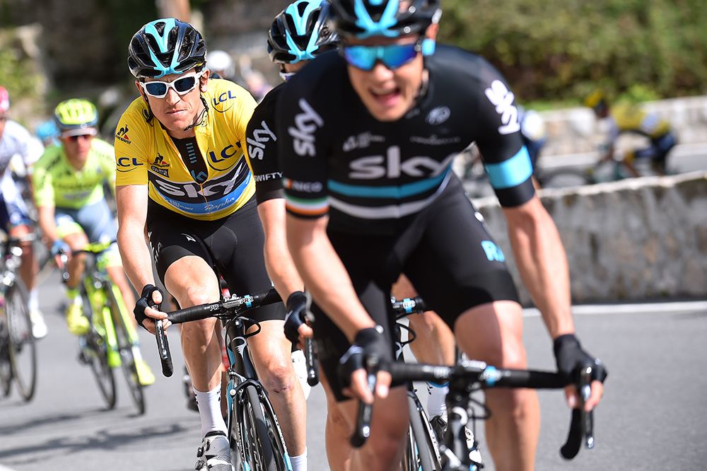 Geraint Thomas sits behind his teammates