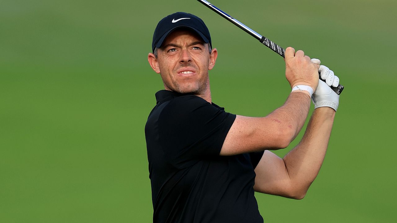 Rory McIlroy hits an iron shot