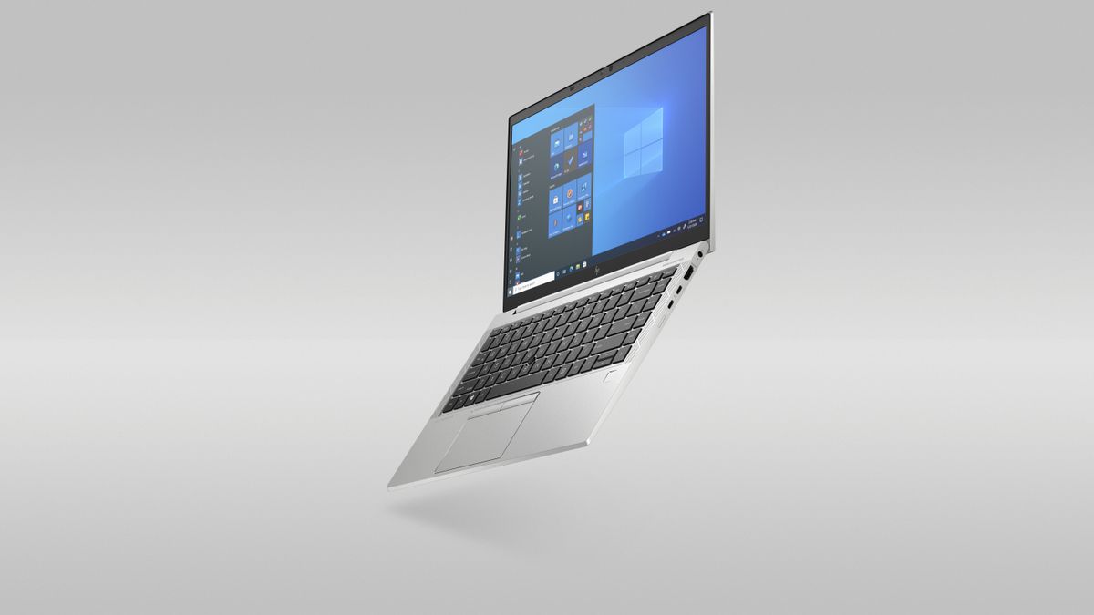 The HP EliteBook 840 Aero G8, left facing against a grey background